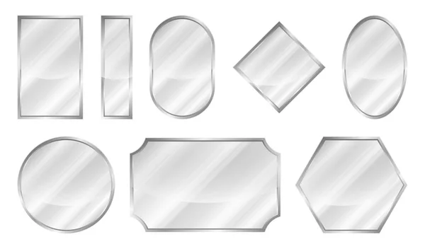 Realistisk Spegelsamling Reflekterande Glasspeglar Olika Former Speglade Ramar Isolerade Vit — Stock vektor
