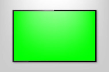 Gerçekçi TV ekranı. Televizyon ekran modeli. Modern stil LCD paneli. Kromakey ile ekranı izle. Boş televizyon şablonu. Vektör illüstrasyonu