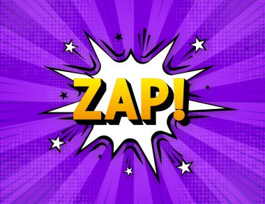 Çizgi roman pop sanatının bulut baloncuğu ve Zap. Komik konuşma balonu. Popüler sanat retro komedi tarzında modaya uygun bir pankart. Vektör illüstrasyonu