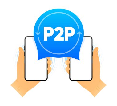 Meslektaşlar arası ticaret. Ödünç P2P. Kripto para birimi. Sanal işlem. Modern tarz. Vektör illüstrasyonu