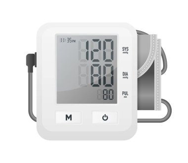 Tıbbi Elektronik Tonometre. Dijital tansiyon monitörü. Optimal kan basıncı. Dijital sphygmomanometre. Vektör illüstrasyonu
