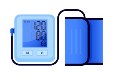Tıbbi Elektronik Tonometre. Dijital tansiyon monitörü. Optimal kan basıncı. Dijital sphygmomanometre. Vektör illüstrasyonu