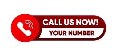Hemen bizi ara. Destekle iletişim şablonu. İnternet sitesindeki telefon numarası. Üzerinde telefon numarası olan dikkat çekici bir etiket. Vektör illüstrasyonu