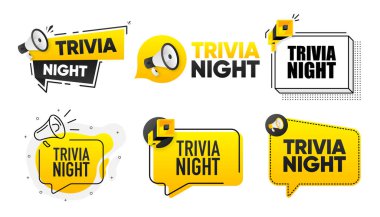 Trivia Night. Megaphone label collection with text. Marketing and promotion. Vector Illustration clipart