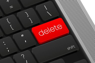Silme düğmesi. Bilgisayar Klavyesi. Bilgisayar klavyesinde bir kelime var. Vektör illüstrasyonu