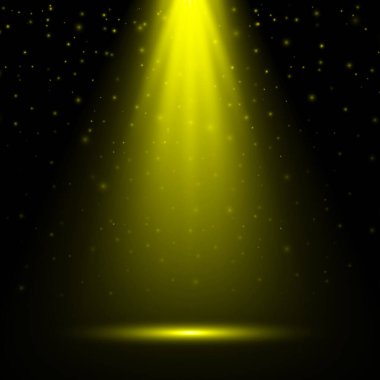 Spot ışıkları parlıyor. Lambadan ya da spot ışığından parlak bir ışık. Sahne ışıkları, sahne, sahne aydınlatma büyük, projektör ışık efektleri. Vektör illüstrasyonu