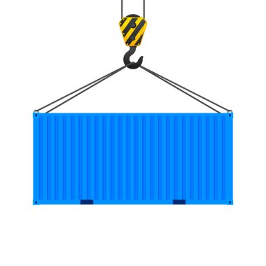 Mavi kargo konteynırı. Ulaşım teslimatı, uluslararası lojistik depo objesi. Nakliye endüstrisi. Vektör illüstrasyonu