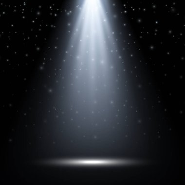 Spot ışıkları parlıyor. Lambadan ya da spot ışığından parlak bir ışık. Sahne ışıkları, sahne, sahne aydınlatma büyük, projektör ışık efektleri. Vektör illüstrasyonu