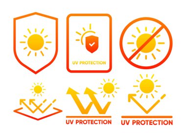 Ultraviyole koruma. Ultraviyole ışınları ikonu. Güneş kremi. Cilt bakımı. SPF güneşe dayanıklı. Güneş ultraviyole seviyesi. İzole Vektör İllüstrasyonu