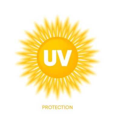 Ultraviyole koruma. Ultraviyole ışınları ikonu. Güneş kremi. Cilt bakımı. SPF güneşe dayanıklı. Güneş ultraviyole seviyesi. İzole Vektör İllüstrasyonu