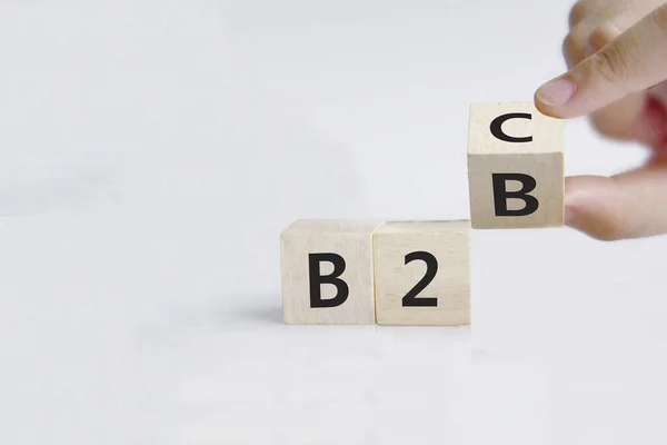 Business Business Busness Consumer Hand Turns Dice Changes Expression B2B — Foto de Stock