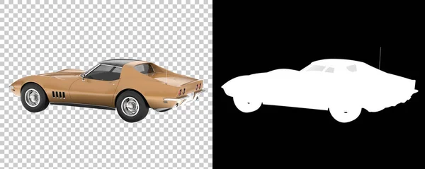 Muscle car in realistic scene. 3d rendering - illustration