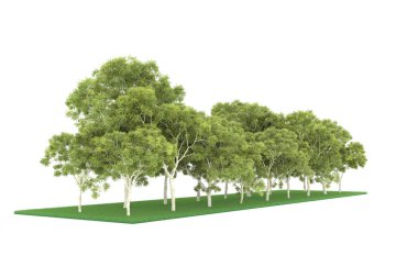 Realistic forest isolated on white background. 3d rendering - illustration