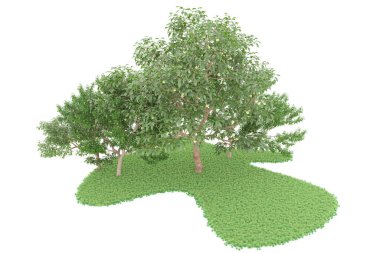 Realistic forest isolated on white background. 3d rendering - illustration