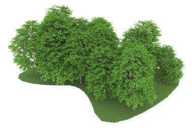 Realistic forest isolated on white background. 3d rendering - illustration