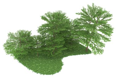 Realistic forest isolated on white background. 3d rendering - illustration