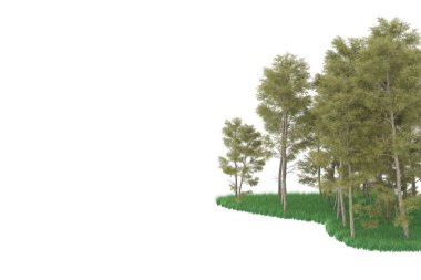 Realistic forest isolated on white background. 3d rendering - illustration