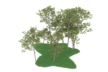 Realistic forest isolated on white background. 3d rendering - illustration