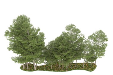 Realistic forest isolated on white background. 3d rendering - illustration