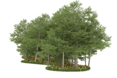 Realistic forest isolated on white background. 3d rendering - illustration