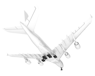 Beyaz arka planda izole edilmiş beyaz uçak. 3d görüntüleme - illüstrasyon