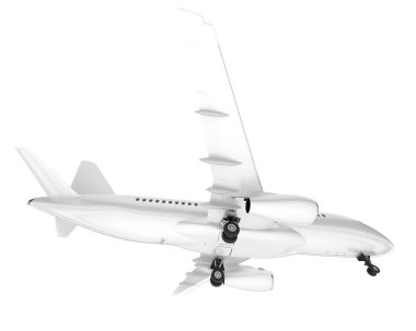 Beyaz arka planda izole edilmiş beyaz uçak. 3d görüntüleme - illüstrasyon