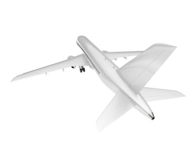 Beyaz arka planda izole edilmiş beyaz uçak. 3d görüntüleme - illüstrasyon