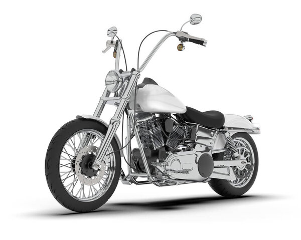 Белый мотоцикл изолирован на белом фоне. 3D рендеринг - иллюстрация