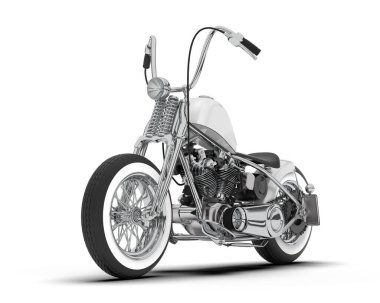 Beyaz arka planda beyaz motosiklet izole edilmiş. 3d görüntüleme - illüstrasyon