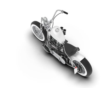 Beyaz arka planda beyaz motosiklet izole edilmiş. 3d görüntüleme - illüstrasyon