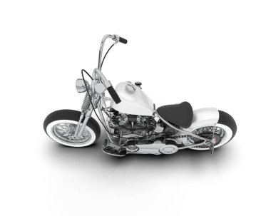 Beyaz arka planda beyaz motosiklet izole edilmiş. 3d görüntüleme - illüstrasyon