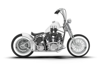 Beyaz arka planda beyaz motosiklet izole edilmiş. 3d görüntüleme - illüstrasyon