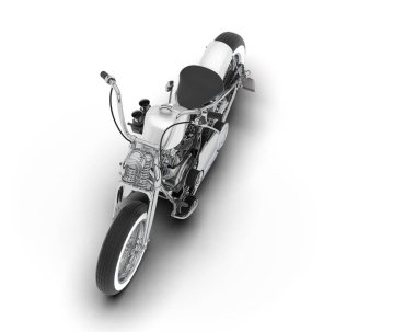 Beyaz arka planda beyaz motosiklet izole edilmiş. 3d görüntüleme - illüstrasyon