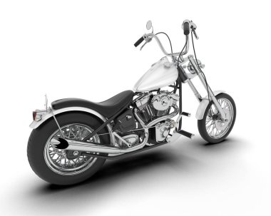 Beyaz arka planda beyaz motosiklet izole edilmiş. 3d görüntüleme - illüstrasyon