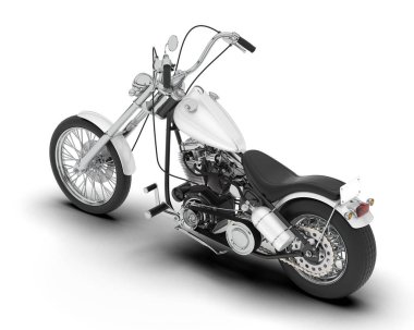 Beyaz arka planda beyaz motosiklet izole edilmiş. 3d görüntüleme - illüstrasyon