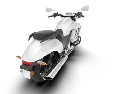 Beyaz arka planda beyaz motosiklet izole edilmiş. 3d görüntüleme - illüstrasyon