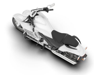 Beyaz arka planda beyaz motosiklet izole edilmiş. 3d görüntüleme - illüstrasyon