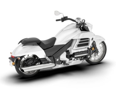 Beyaz arka planda beyaz motosiklet izole edilmiş. 3d görüntüleme - illüstrasyon