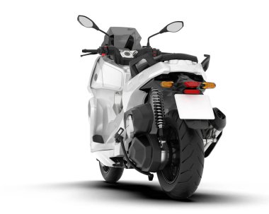 Beyaz arka planda beyaz motosiklet izole edilmiş. 3d görüntüleme - illüstrasyon