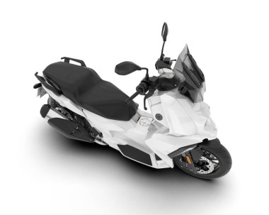 Beyaz arka planda beyaz motosiklet izole edilmiş. 3d görüntüleme - illüstrasyon