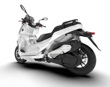 Beyaz arka planda beyaz motosiklet izole edilmiş. 3d görüntüleme - illüstrasyon