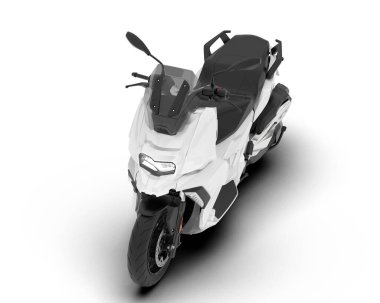 Beyaz arka planda beyaz motosiklet izole edilmiş. 3d görüntüleme - illüstrasyon