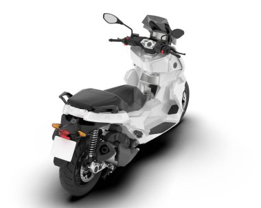 Beyaz arka planda beyaz motosiklet izole edilmiş. 3d görüntüleme - illüstrasyon