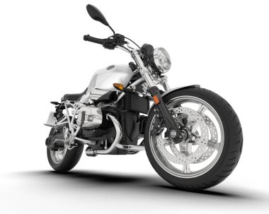 Beyaz arka planda beyaz motosiklet izole edilmiş. 3d görüntüleme - illüstrasyon