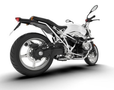 Beyaz arka planda beyaz motosiklet izole edilmiş. 3d görüntüleme - illüstrasyon