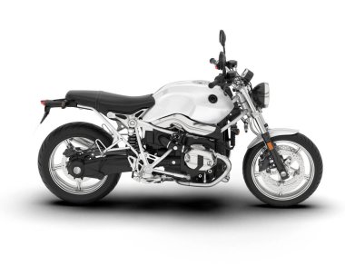 Beyaz arka planda beyaz motosiklet izole edilmiş. 3d görüntüleme - illüstrasyon