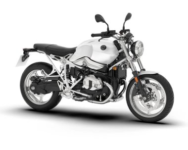 Beyaz arka planda beyaz motosiklet izole edilmiş. 3d görüntüleme - illüstrasyon