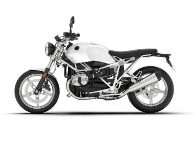 Beyaz arka planda beyaz motosiklet izole edilmiş. 3d görüntüleme - illüstrasyon
