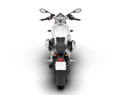 Beyaz arka planda beyaz motosiklet izole edilmiş. 3d görüntüleme - illüstrasyon