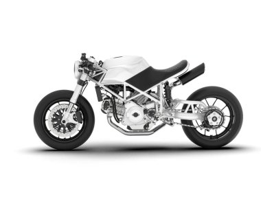 Beyaz arka planda beyaz motosiklet izole edilmiş. 3d görüntüleme - illüstrasyon